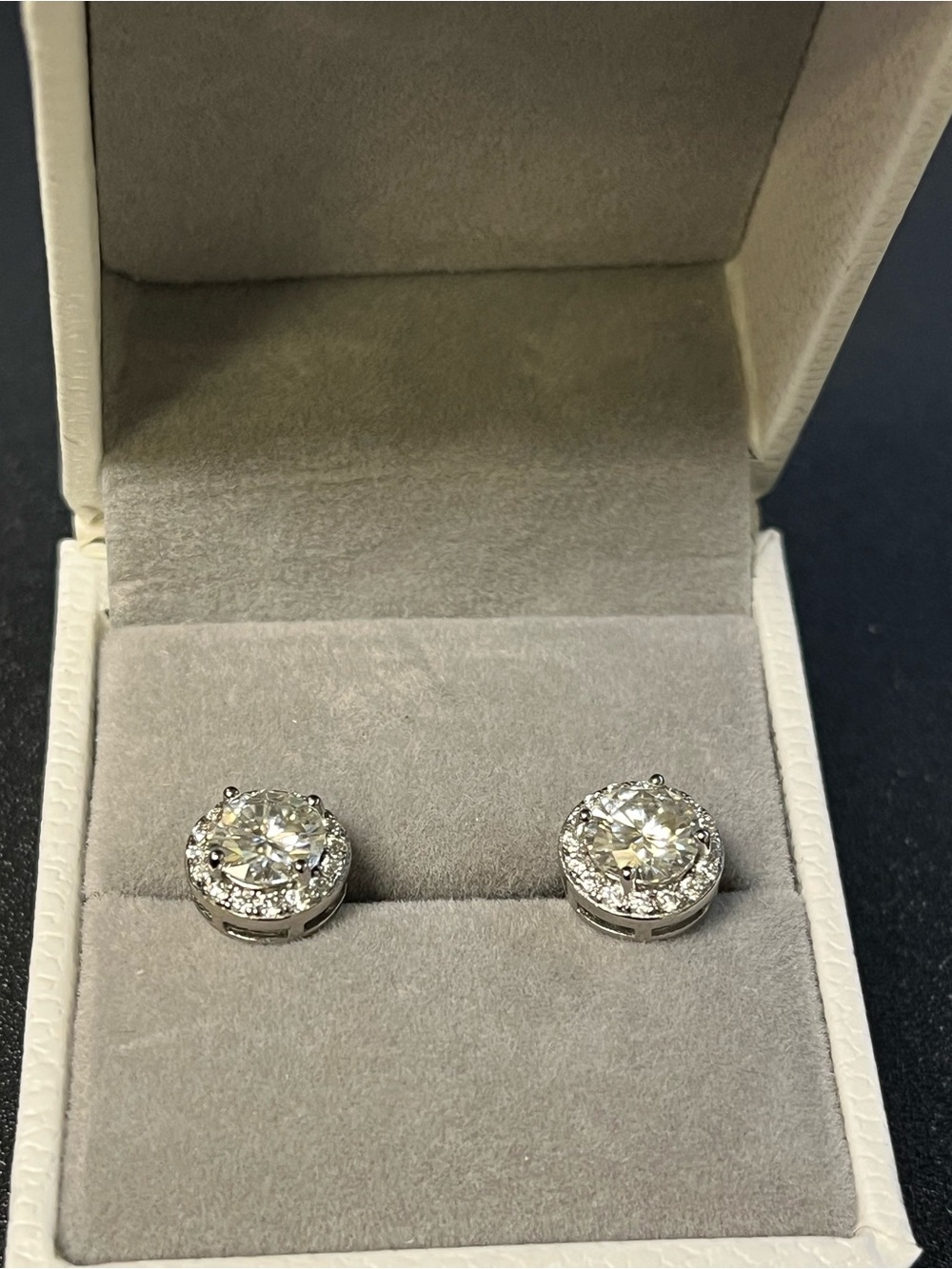 S925 Sterling Silver Moissanite Halo Stud Earrings ~2.3 CTW DEW DTP